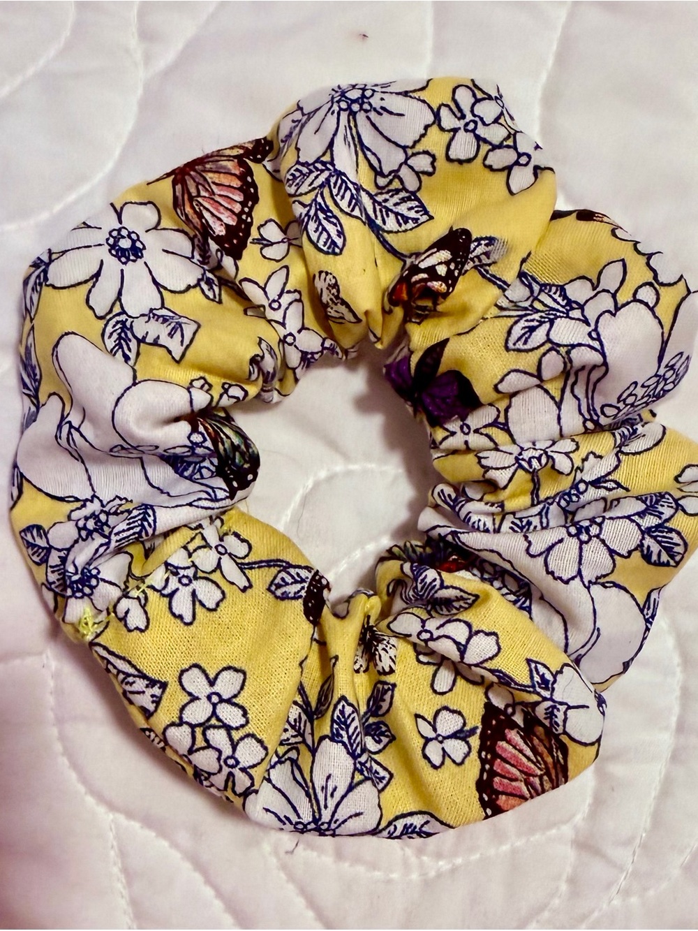 Yellow Floral Cotton Scrunchie β Women's Hair Accessory